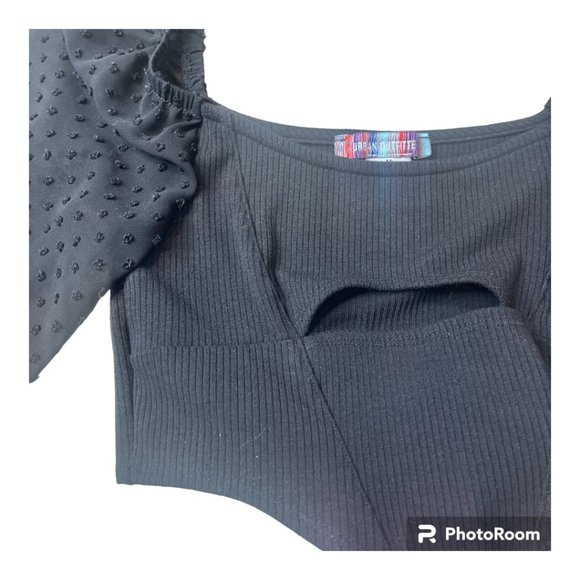 Urban Outfitters cropped long sleeve top w/ sheer dotted sleeves and cutout Sz S - Picture 6 of 6